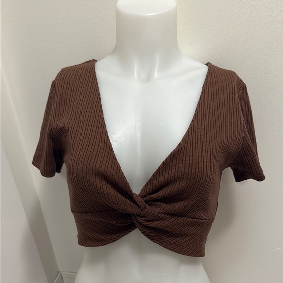 Eclipse Chocolate Ribbed Twist Crop Top - Picture 1 of 6